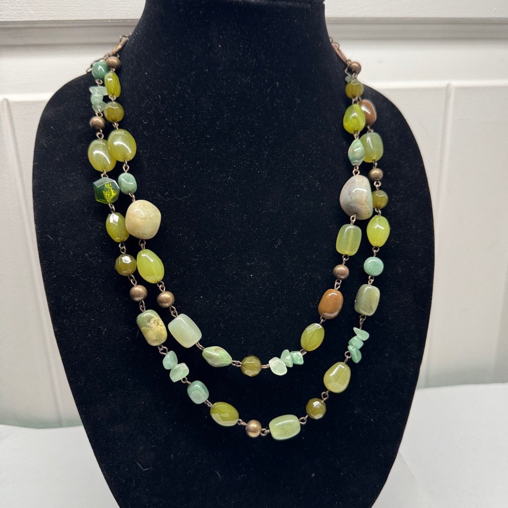 Two strand green beaded necklace